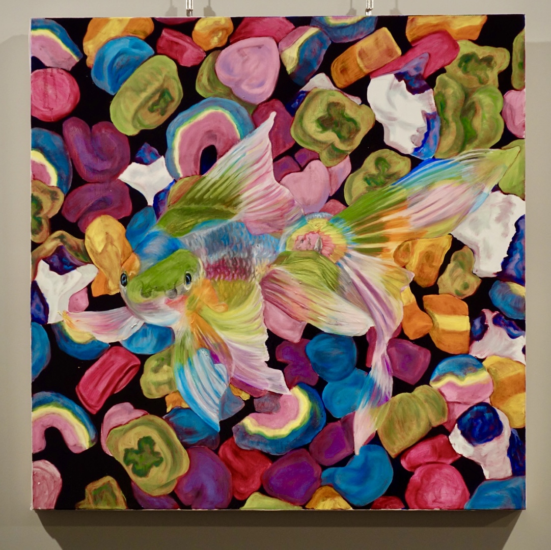 Camo &mdash; large oil painting of rainbow fish in candy
